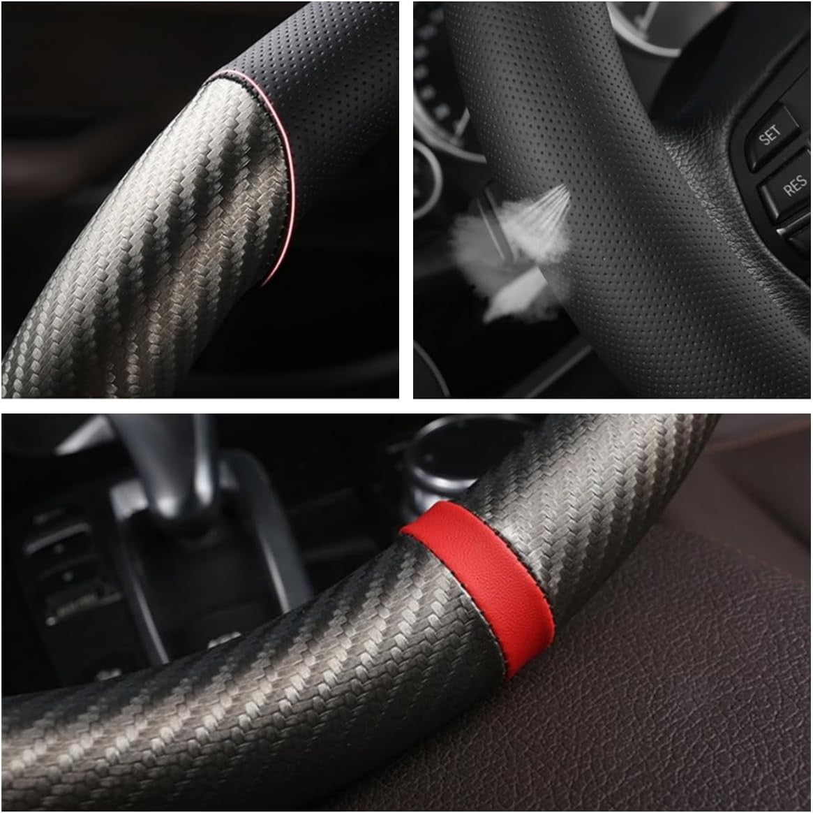 For Ford Car Steering Wheel Cover Carbon Fiber PVC Leather Anti-slip Accessories