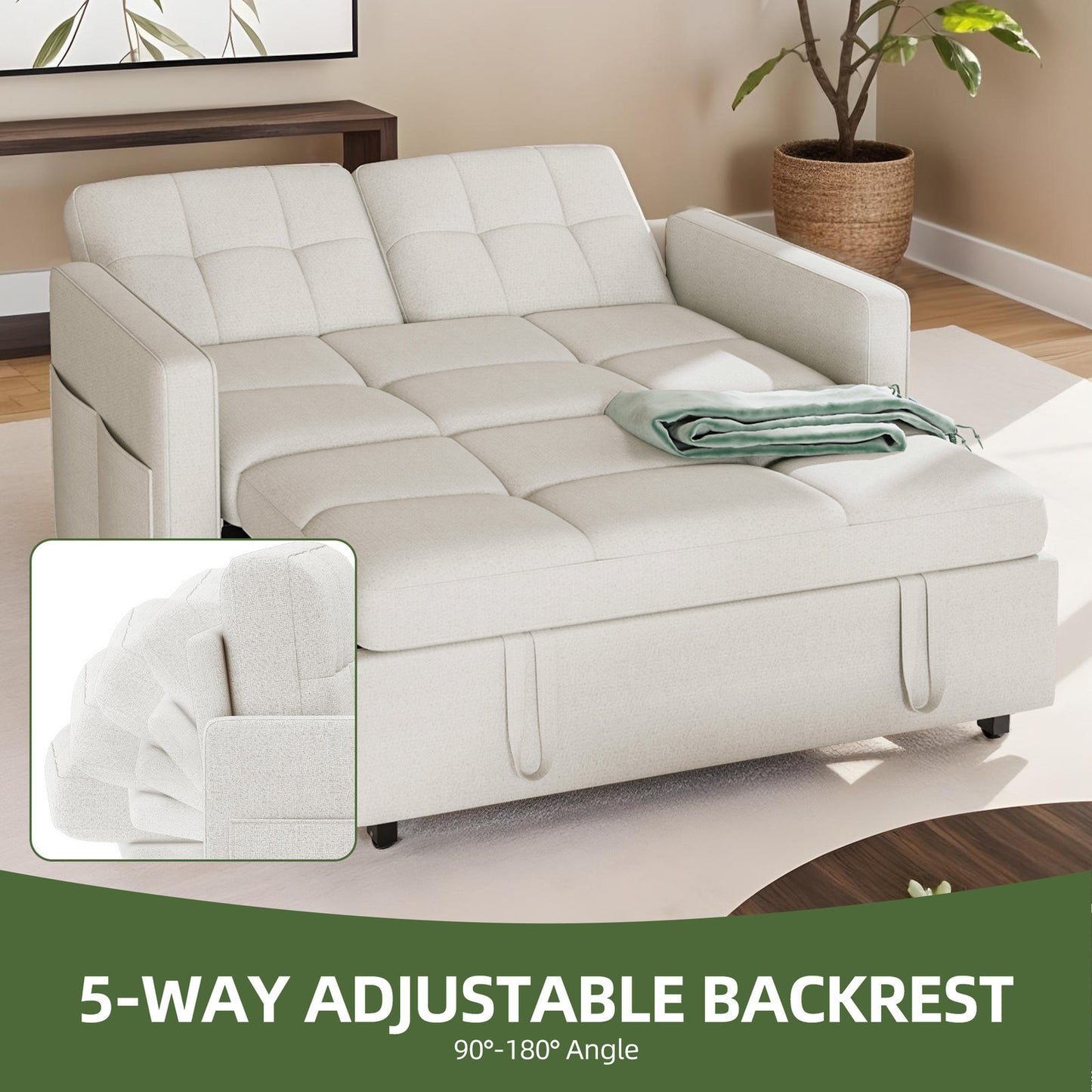 3 in 1 Convertible Sofa Bed 55 inch Sleeper Sofa Linen Loveseat Futon Couch