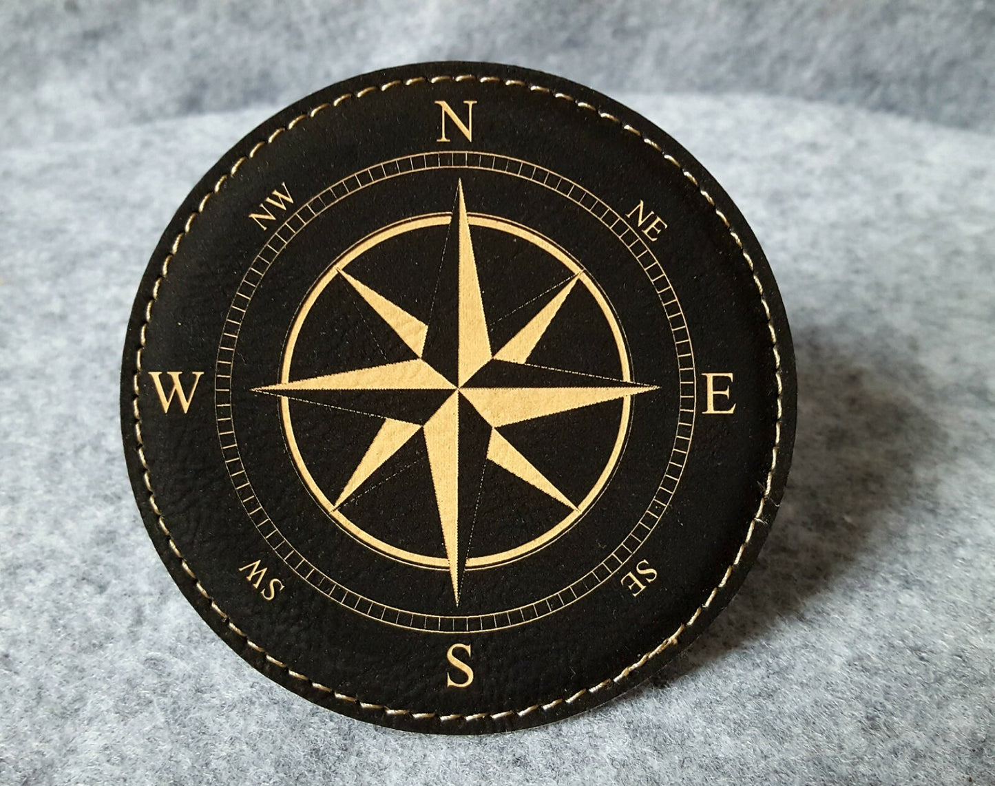 Leather Nautical Compass Coasters Set of 6 w/ Coaster Holder Bar Man Cave Lounge