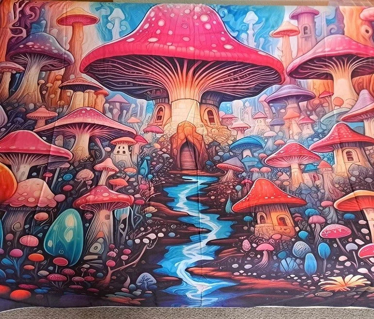 New Hidden Mushroom Village Tapestry Decor Wall Hanging Coverlet NIP Mushrooms