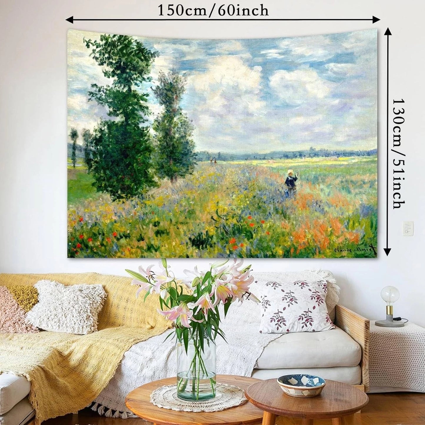 Monet Garden Art Poster Tapestry for 60"L x 51"W,