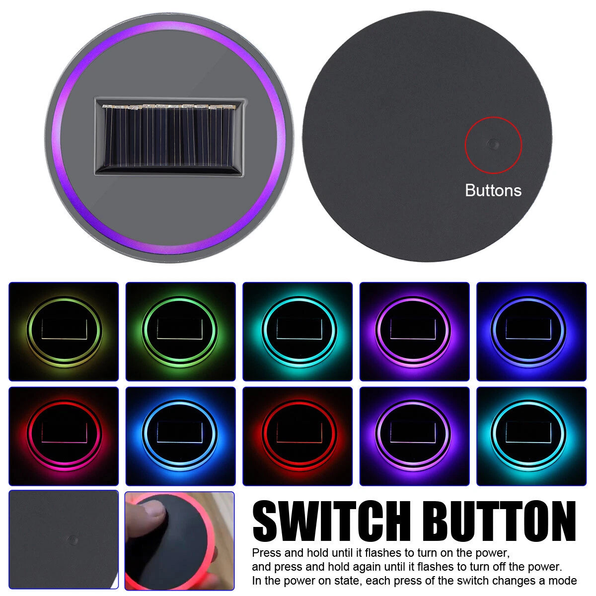 Almohadilla de luz solar LED para taza cubierta de luz para automóvil decoración de interiores accesorios de luz para automóvil 2 piezas-