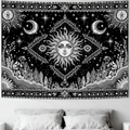 Black and White Sun and Moon Tapestry Hippie Boho Celestial Wall Tapestry for Be