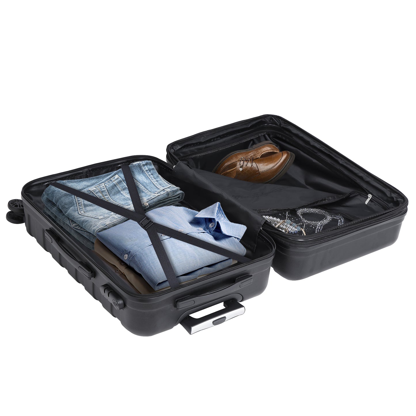 Expandable Luggage Set 3 Piece 21"26"30" Black Hardshell Suitcase with TSA Lock