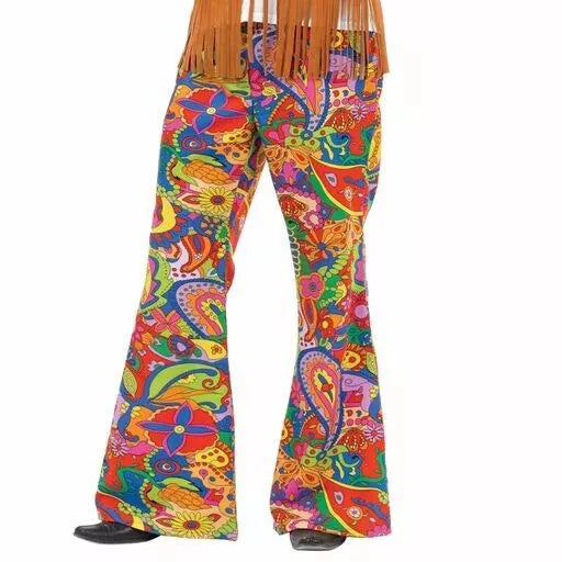 Mens Flared Hippie Paisley Pants for Adult 60s Hippy Costume M-XL Halloween