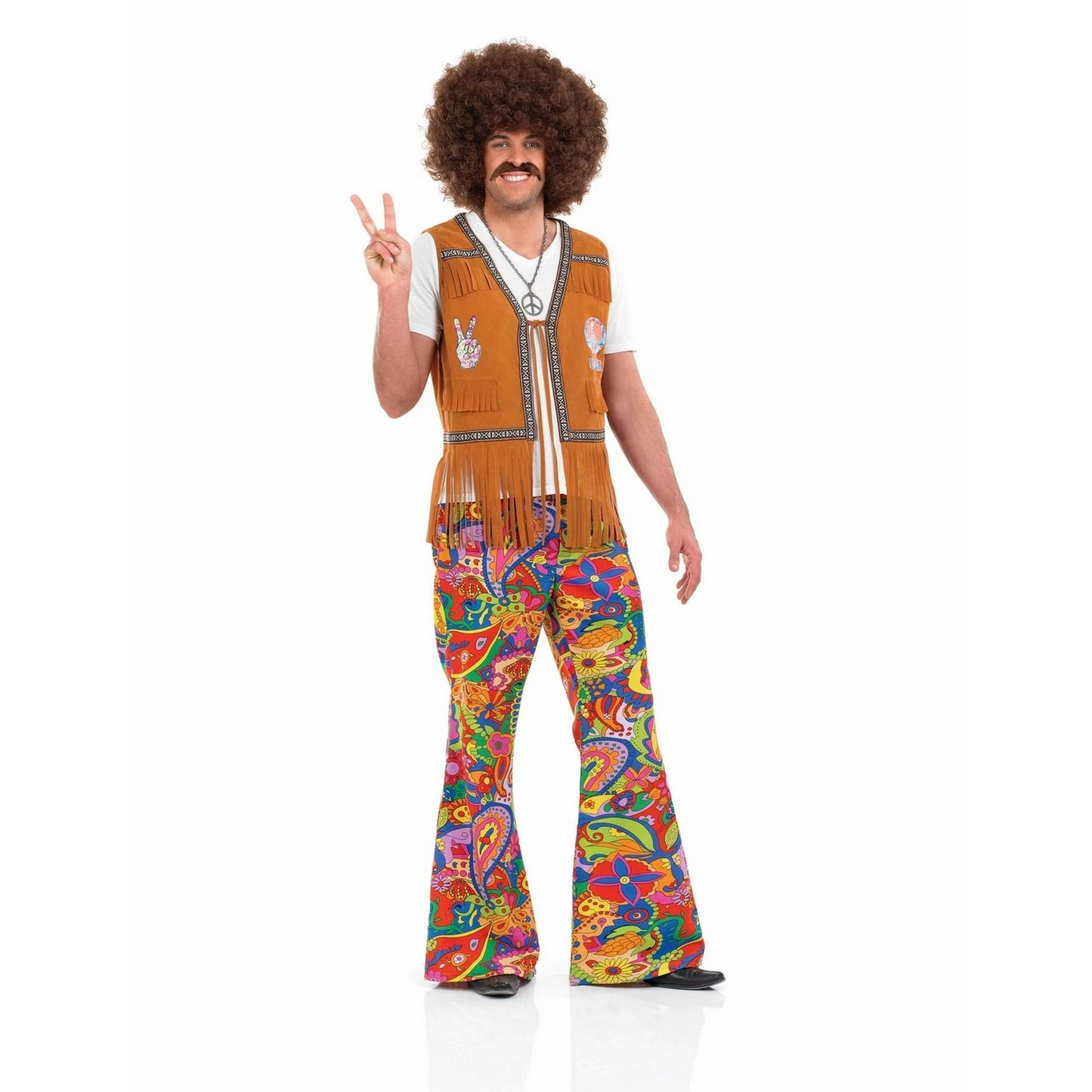 Mens Flared Hippie Paisley Pants for Adult 60s Hippy Costume M-XL Halloween
