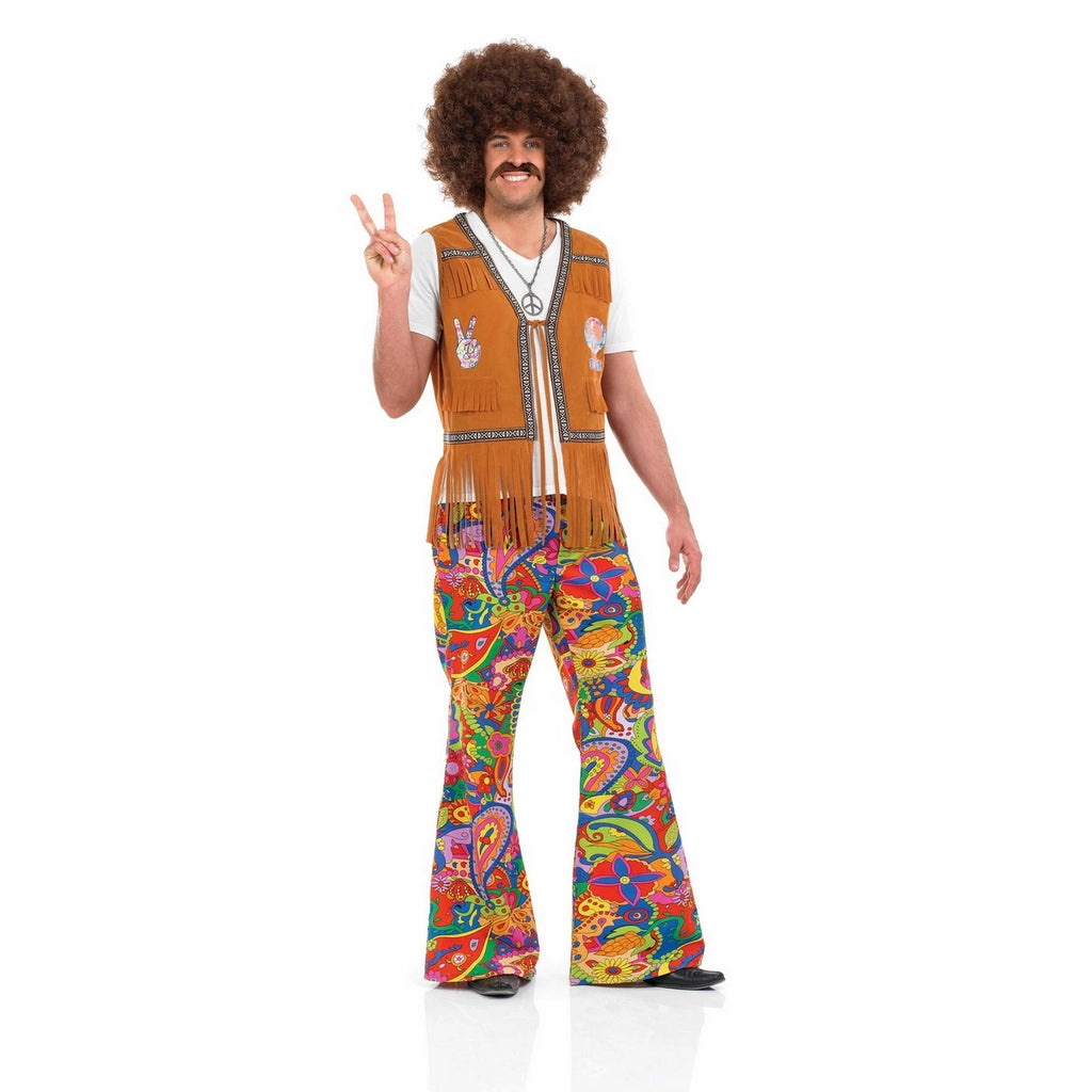 Mens Flared Hippie Paisley Pants for Adult 60s Hippy Costume M-XL Halloween