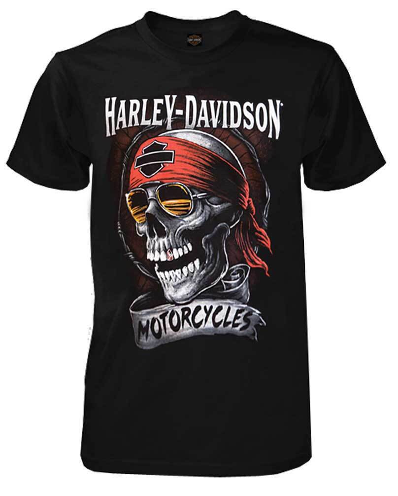Harley-Davidson Men's Distressed Shady Skull Short Sleeve T-Shirt, Solid Black
