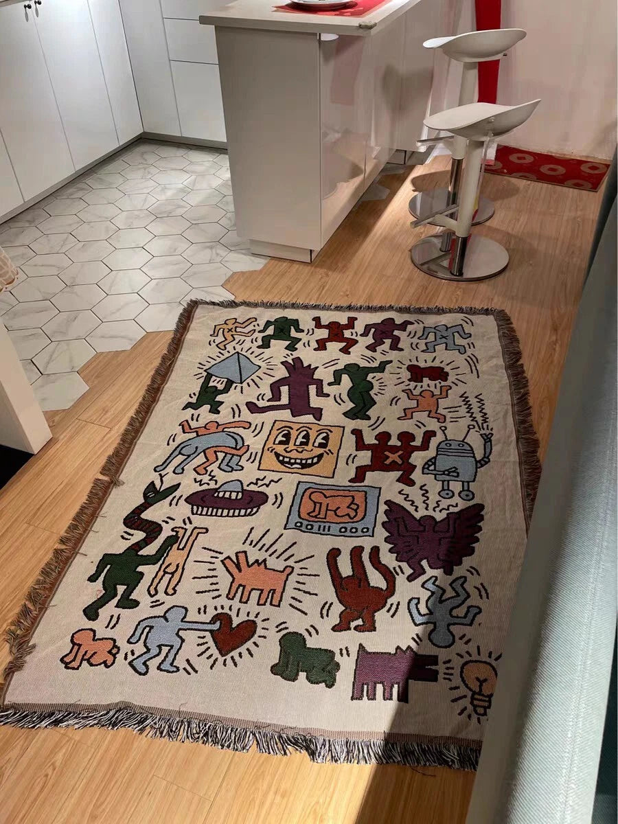 Keith Harring Graffiti Color Woven Tapestry Blanket Throws LGBTQ Decor