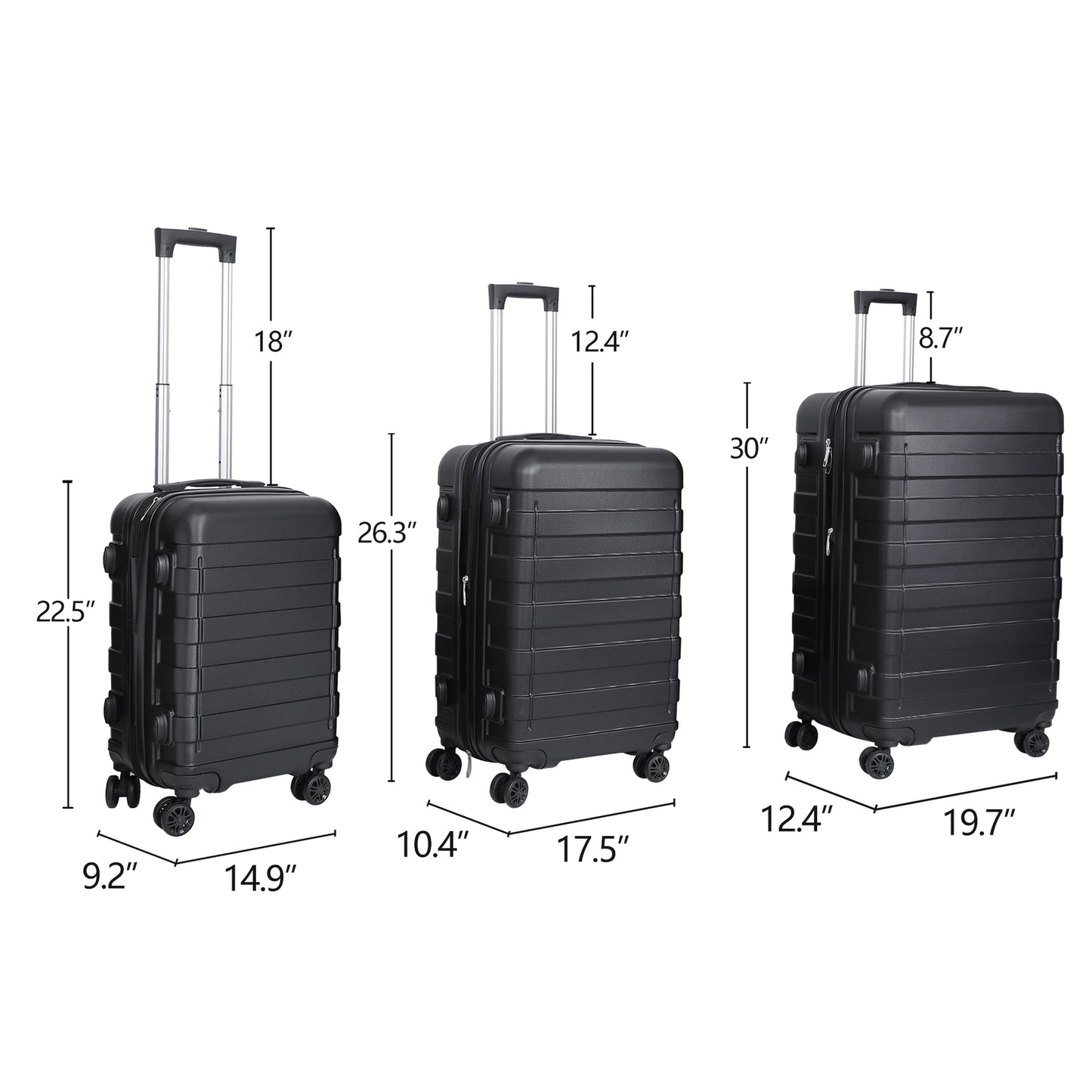 Expandable Luggage Set 3 Piece 21"26"30" Black Hardshell Suitcase with TSA Lock