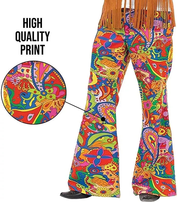 Mens Flared Hippie Paisley Pants for Adult 60s Hippy Costume M-XL Halloween