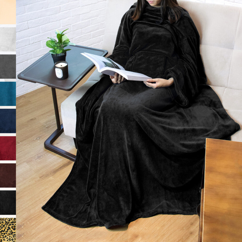 Fleece Wearable Blanket with Sleeves Pocket Fleece Warm TV Blanket Gift Adults