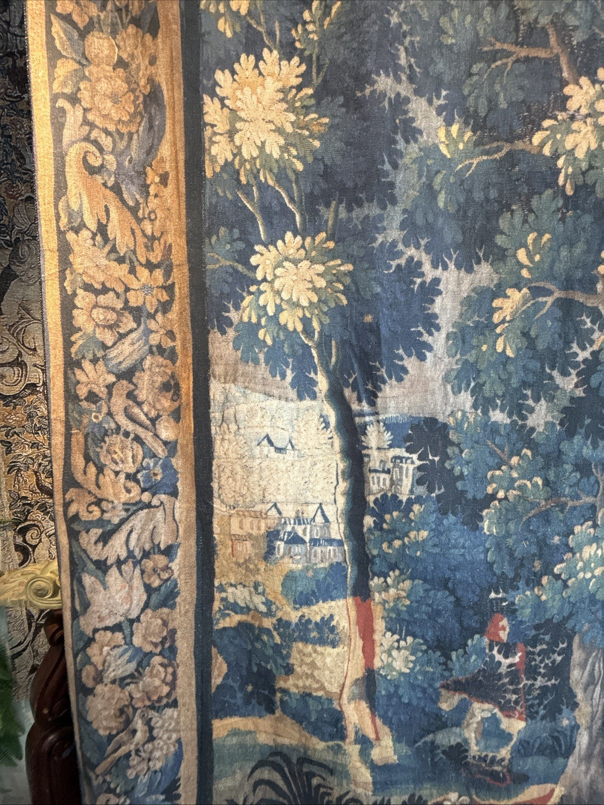Fully Backed Antique Style Aubusson Verdure Tapestry Reproduction 90inch Tall