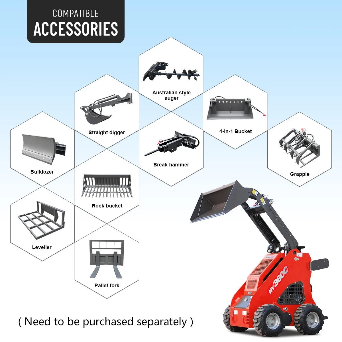 HY360C FREE SHIP/unloading Wheeled Mini Skid Steer Loader 13.5HP B&S Gas  Engine