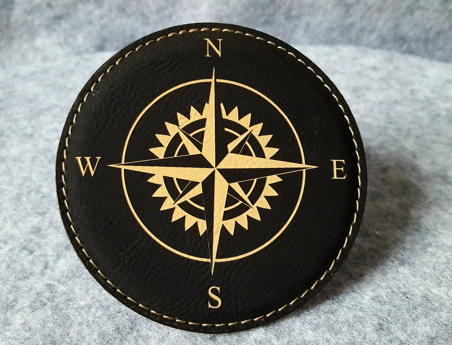 Leather Nautical Compass Coasters Set of 6 w/ Coaster Holder Bar Man Cave Lounge