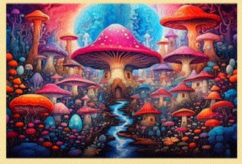 New Hidden Mushroom Village Tapestry Decor Wall Hanging Coverlet NIP Mushrooms