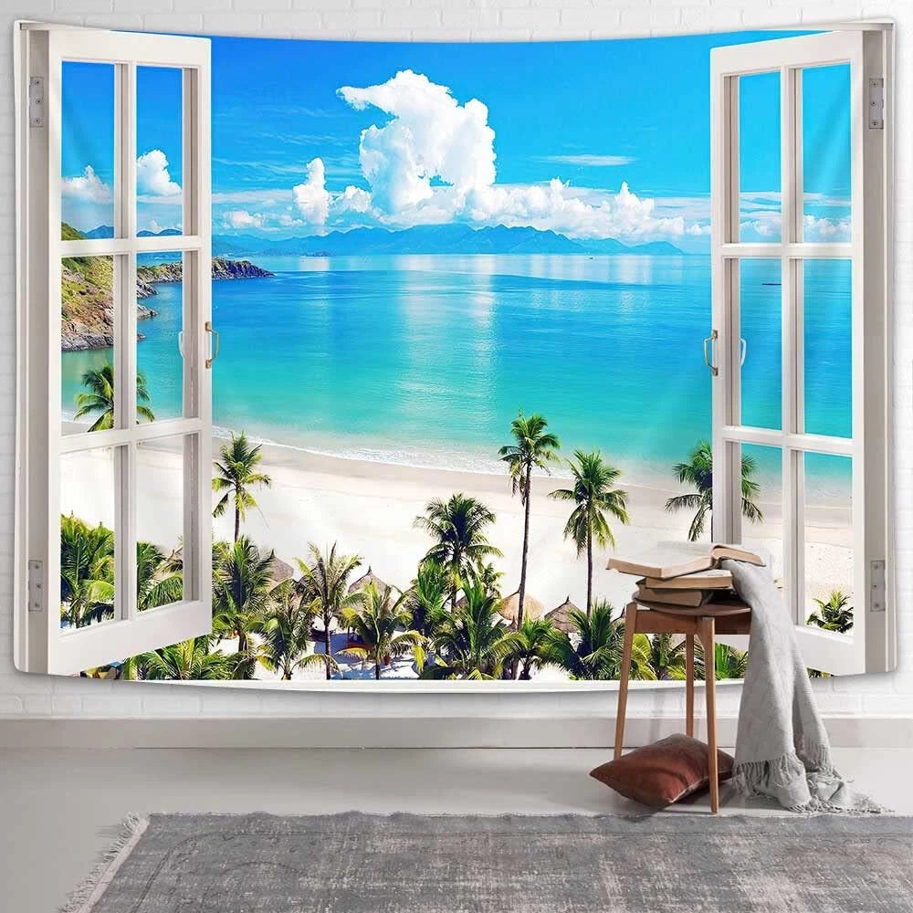 Ocean Beach Window Sky Cloud Extra Large Tapestry Wall Hanging Fabric Room Decor | eBayPágina principal de eBayMás información, sobre el estado del artículoDiners Club