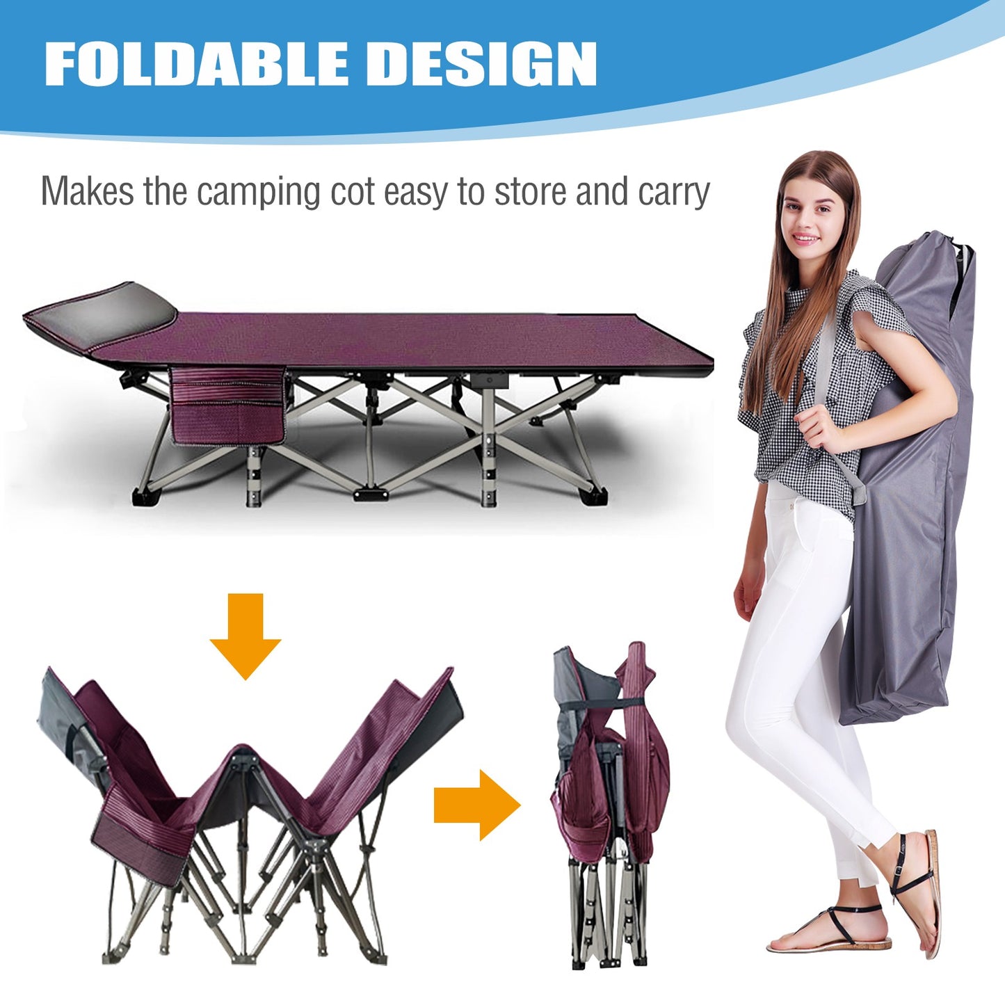NAIZEA Camping Cot for Adults Heavy-Duty Comfortable Military Mattress Cot & Bag