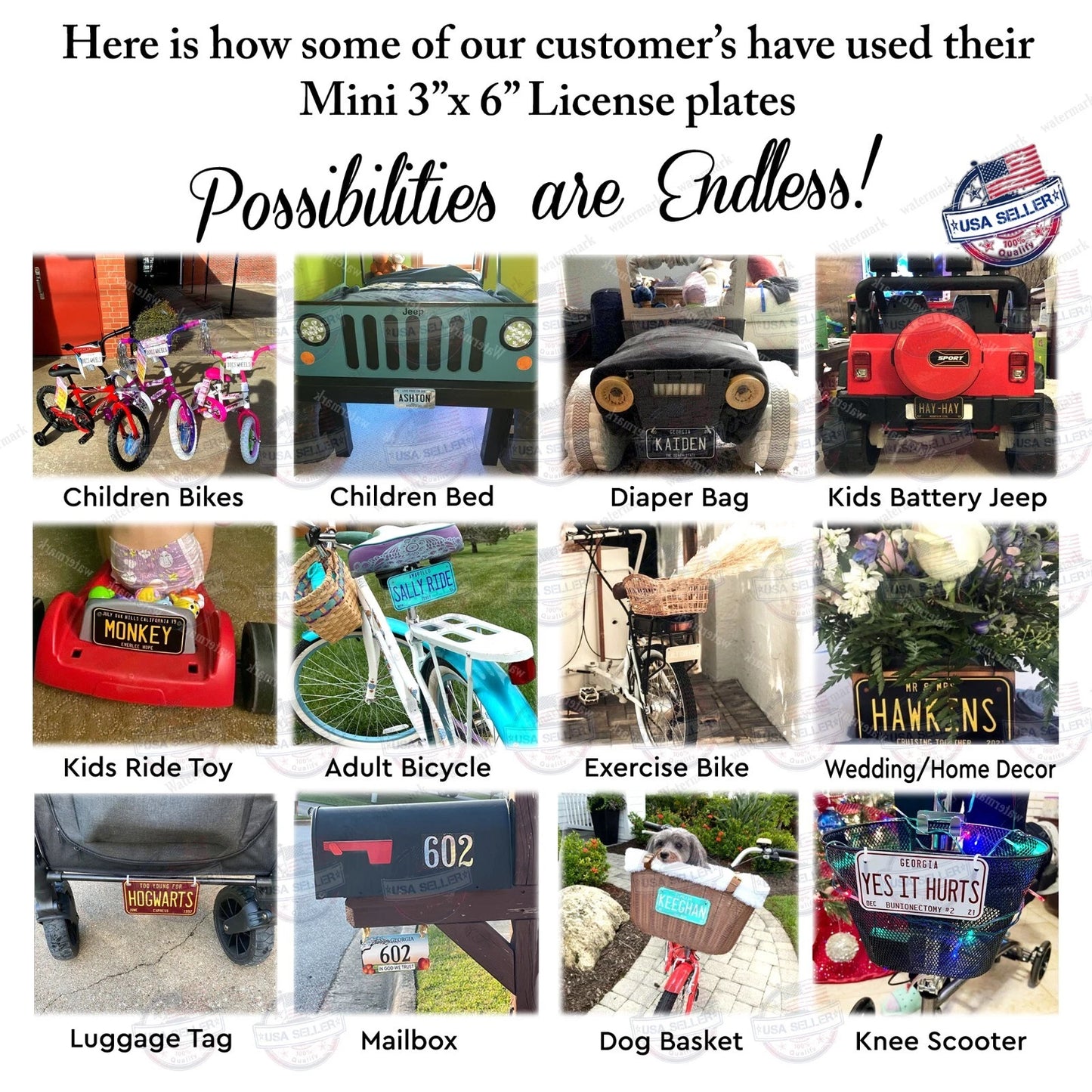 Personalized Any State Kids Mini License Plate Tag for Toys Bicycle Bike etc