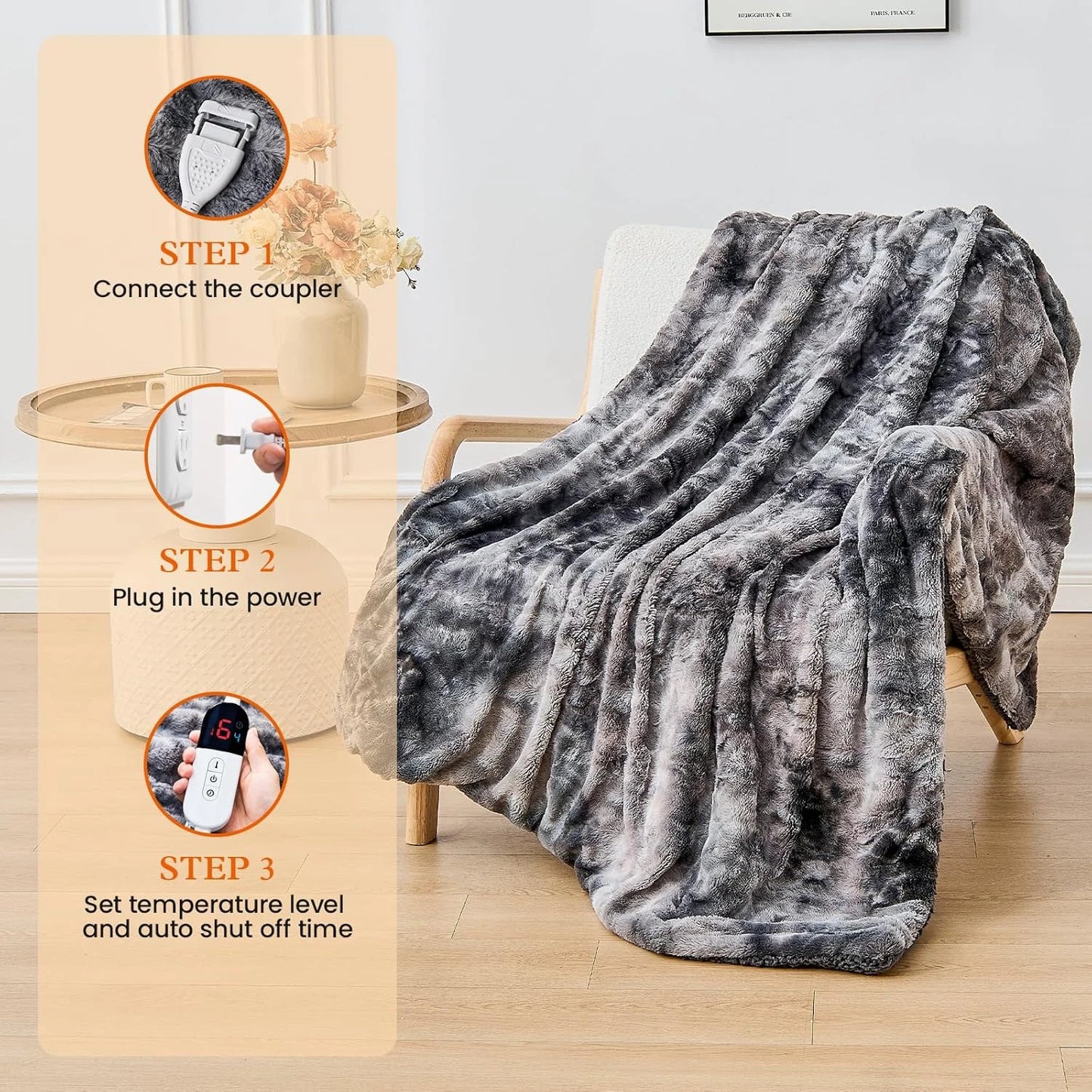 Electric Heated Blanket Throw 50''x60''Size Faux Fur Heating Blanket 10 Heating