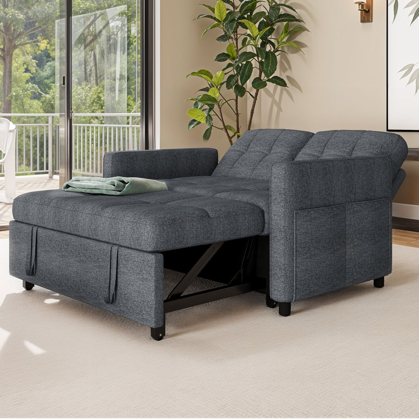 3 in 1 Convertible Sofa Bed 55 inch Sleeper Sofa Linen Loveseat Futon Couch
