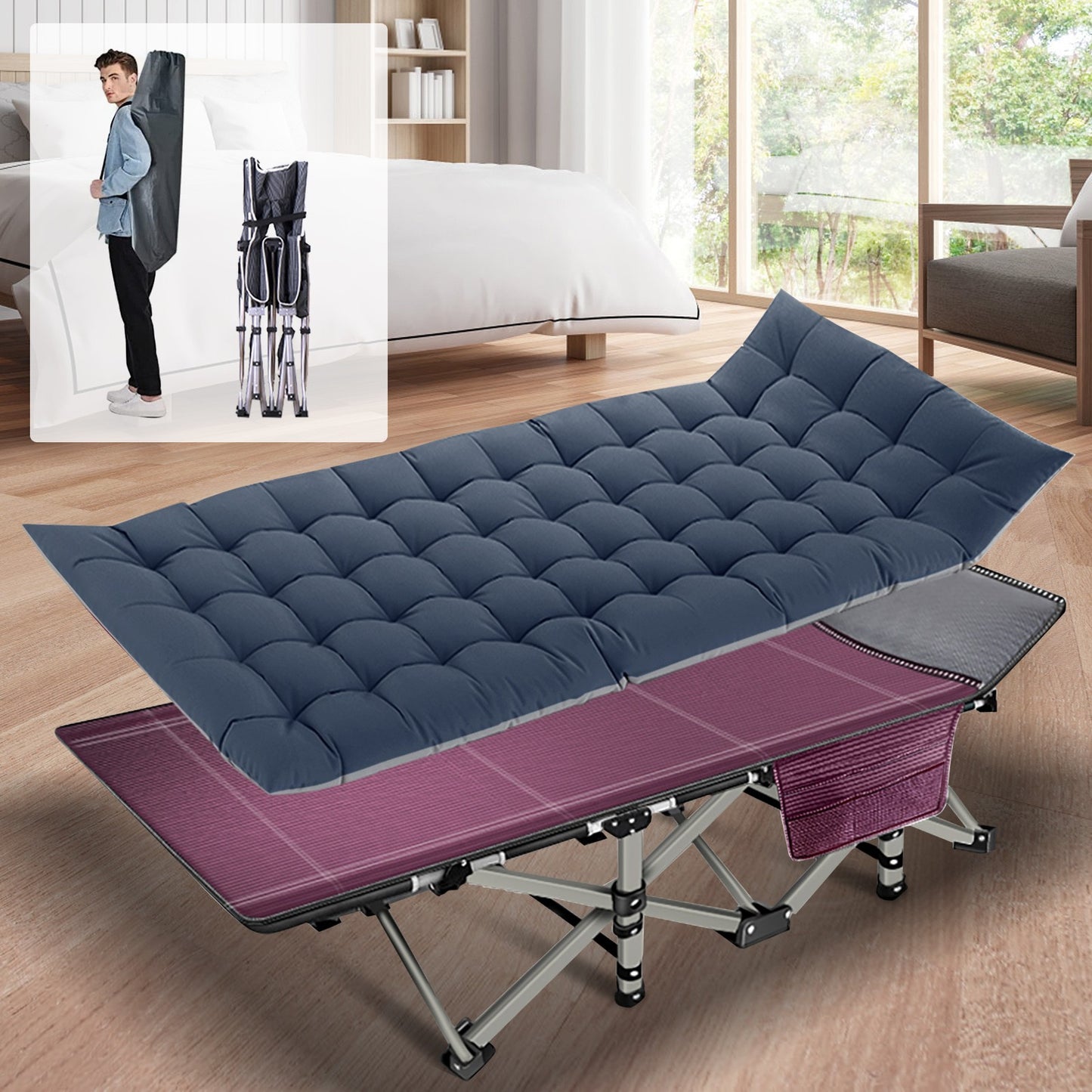 NAIZEA Camping Cot for Adults Heavy-Duty Comfortable Military Mattress Cot & Bag