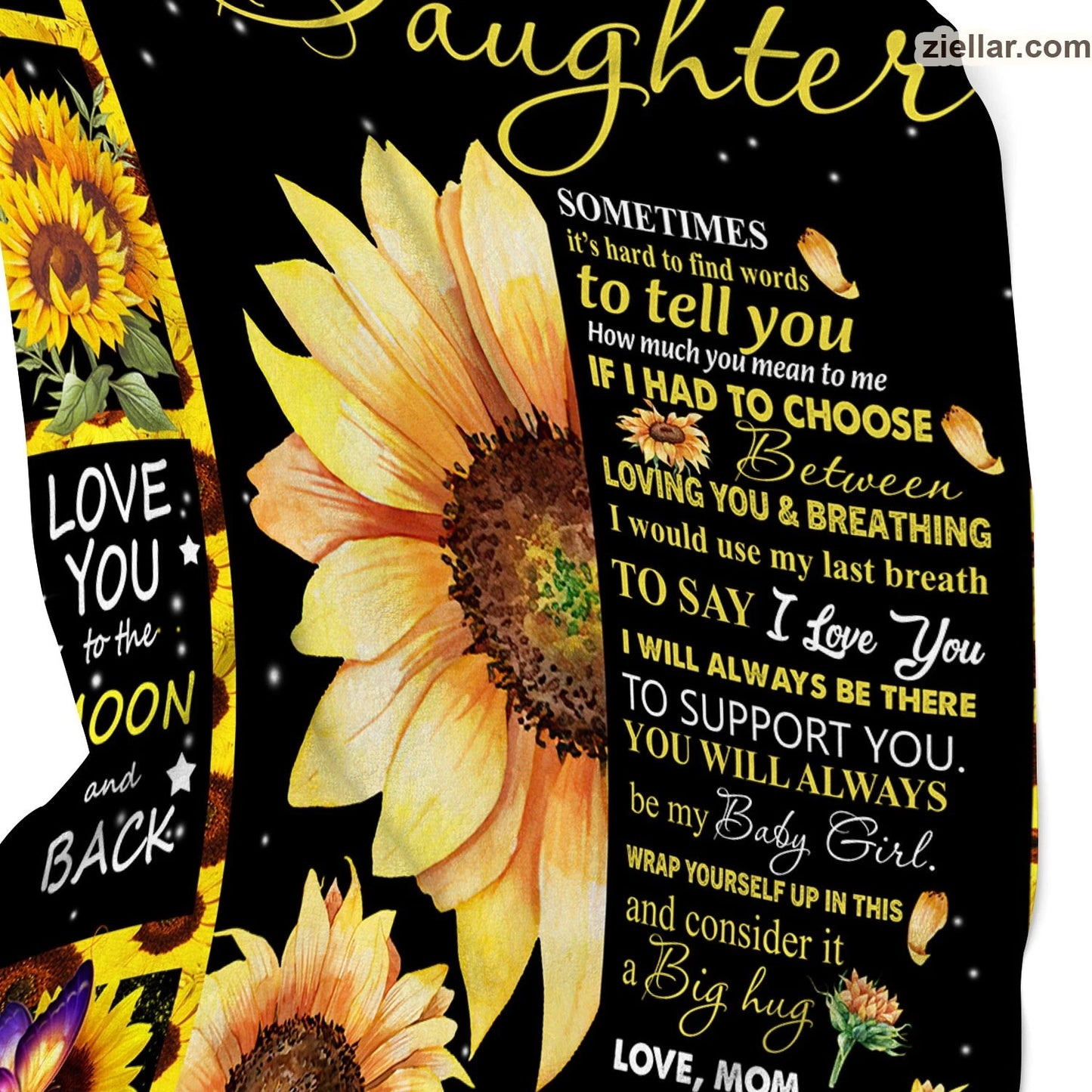 To My Daughter Fleece Blanket, Personalized Sunflower Design, Loving Gift Idea