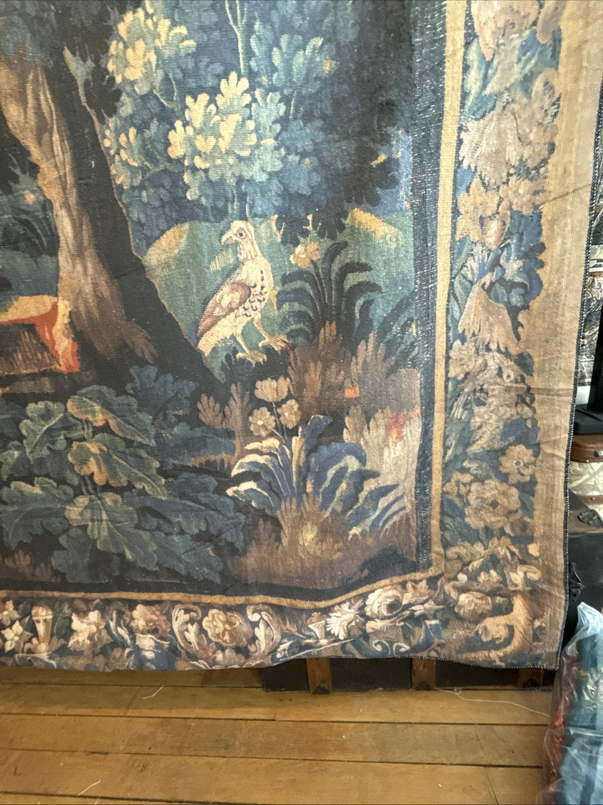 Fully Backed Antique Style Aubusson Verdure Tapestry Reproduction 90inch Tall
