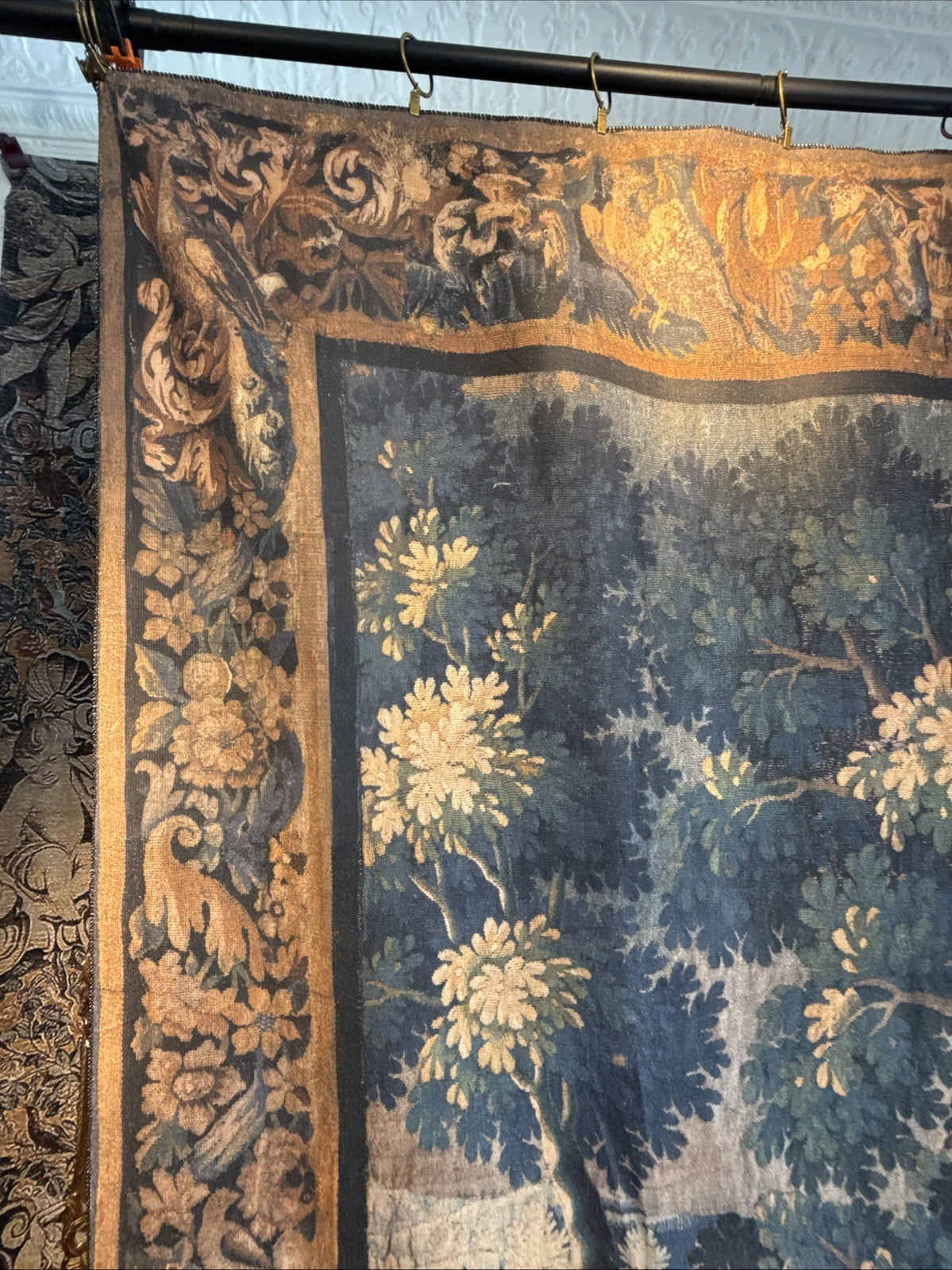 Fully Backed Antique Style Aubusson Verdure Tapestry Reproduction 90inch Tall