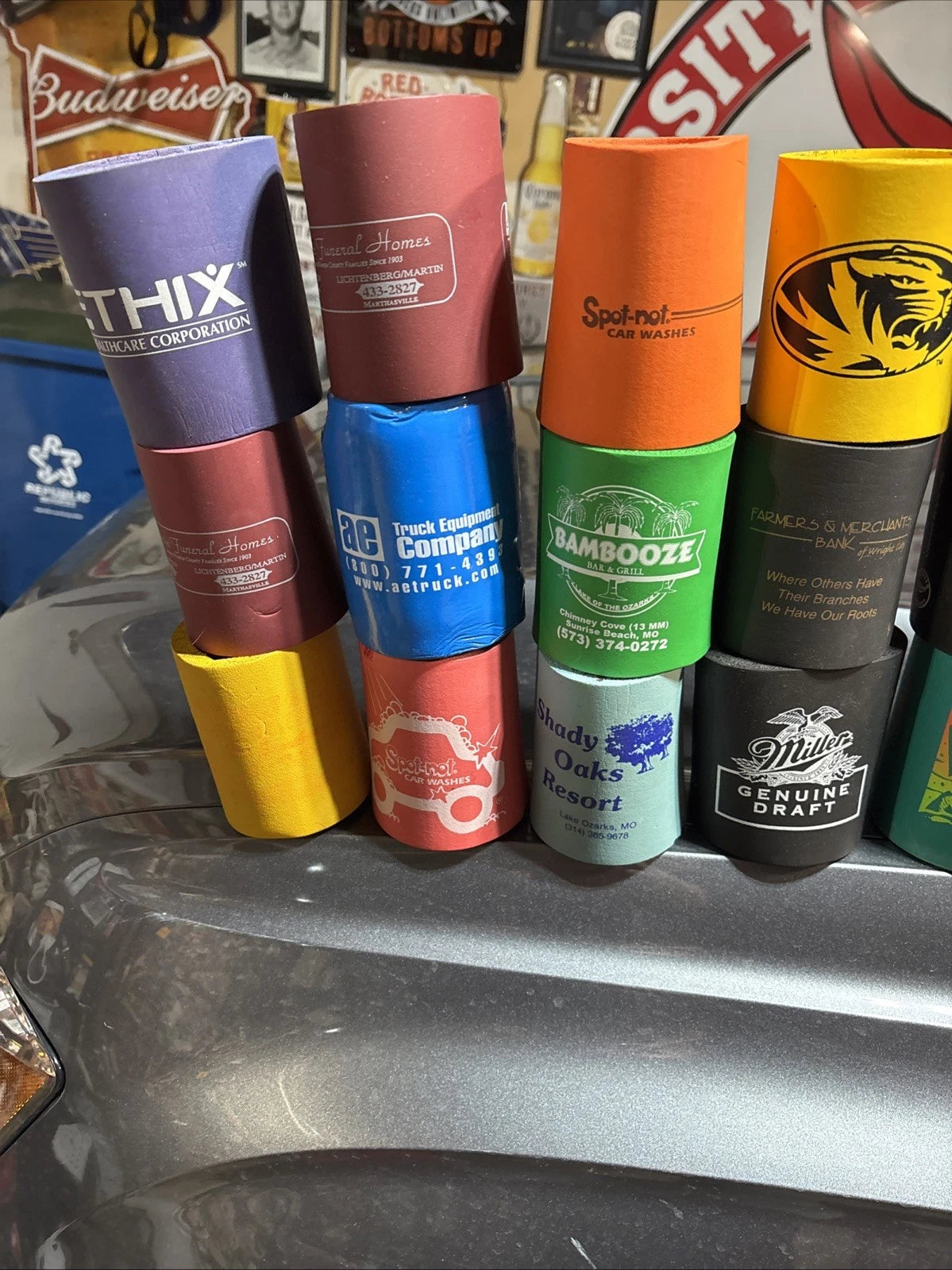 Lot of 33 Foam Can Koozies Insulated Drink Holders Mixed: Funny Vtg Advertising