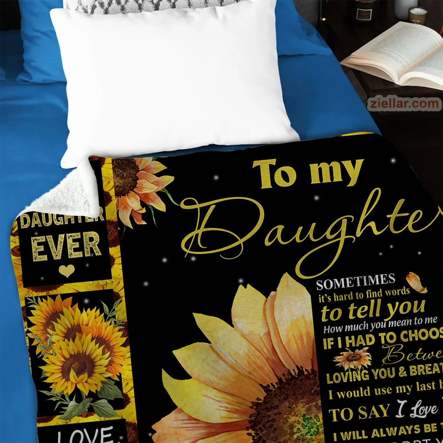To My Daughter Fleece Blanket, Personalized Sunflower Design, Loving Gift Idea