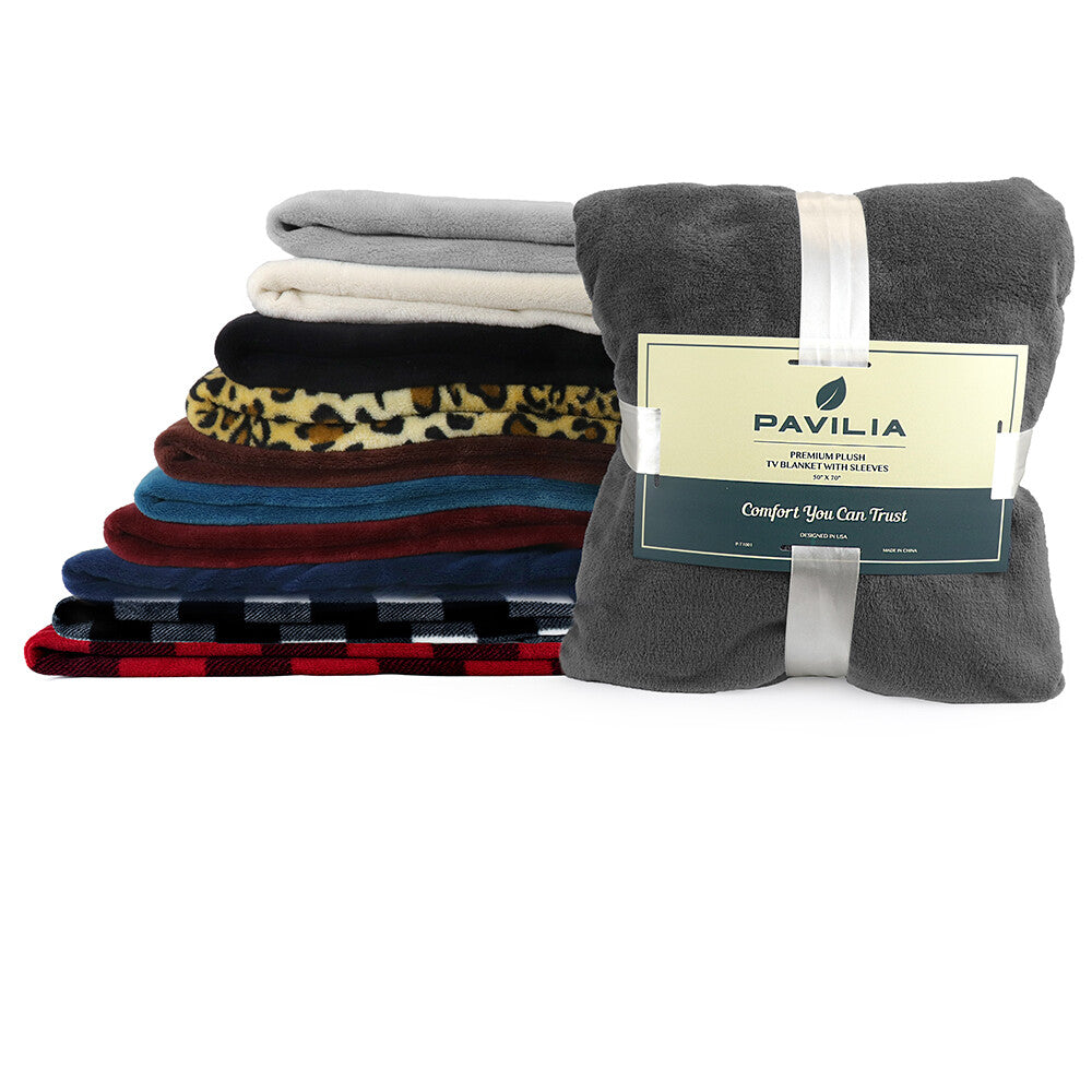 Fleece Wearable Blanket with Sleeves Pocket Fleece Warm TV Blanket Gift Adults