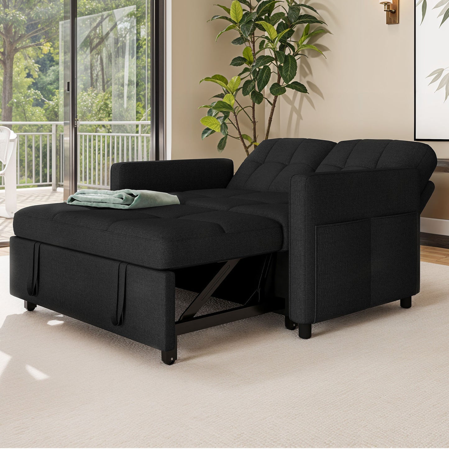 3 in 1 Convertible Sofa Bed 55 inch Sleeper Sofa Linen Loveseat Futon Couch