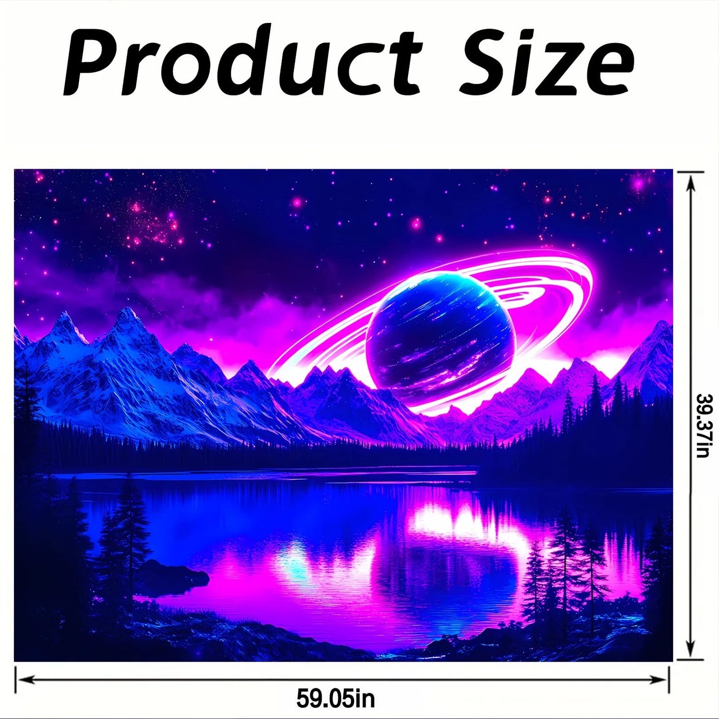 Blacklight Tapestry Uv Reactive Saturn Planet Space Wall Hanging Art 59x40 In