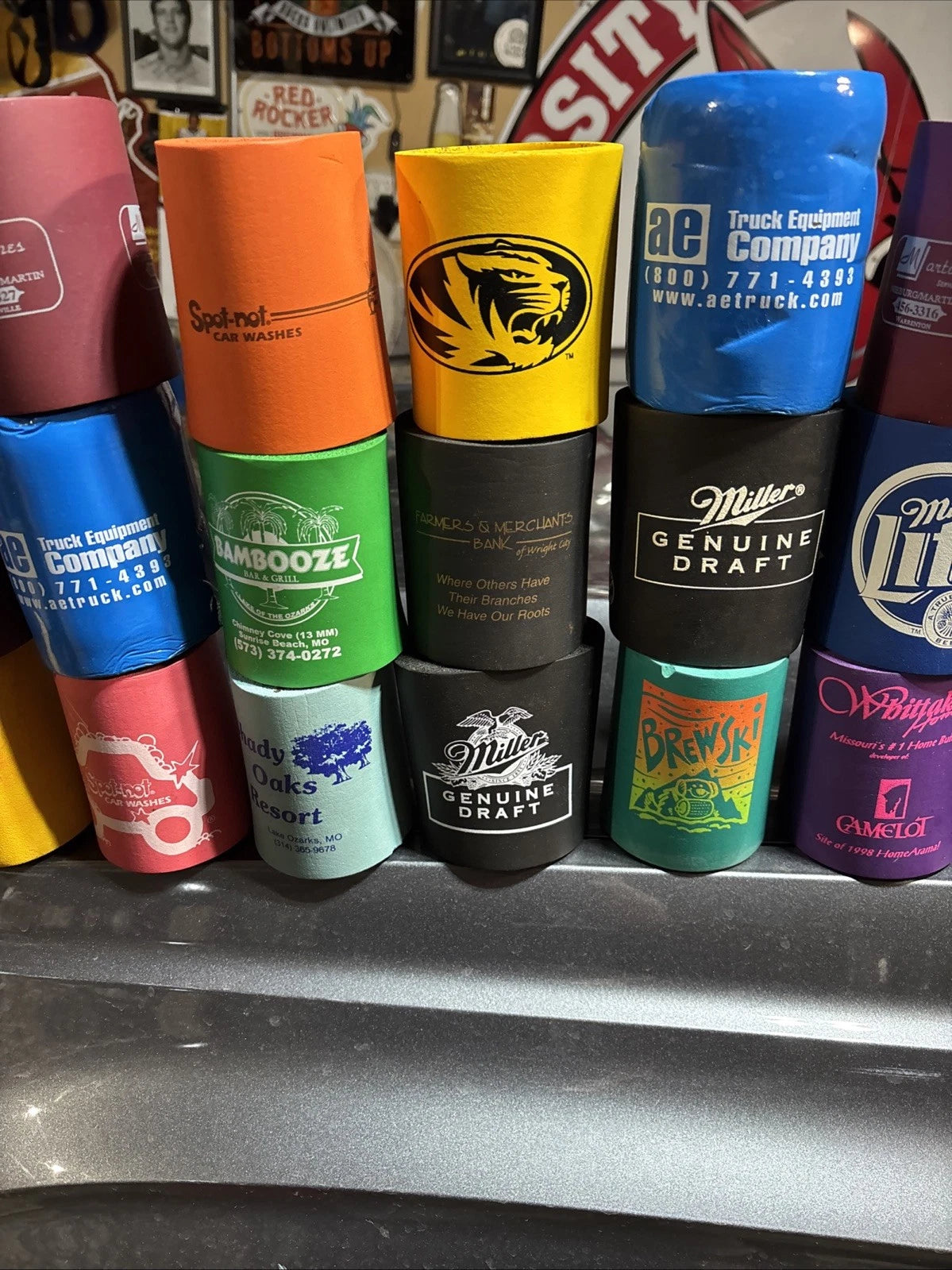 Lot of 33 Foam Can Koozies Insulated Drink Holders Mixed: Funny Vtg Advertising