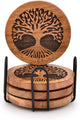 Coasters Set of 4 Handmade Round Wooden Tree of Life Coasters for Drinks with Ir