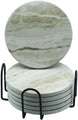 6 PCS Drink Coasters with Holder, 4 Inch Marble Style Ceramic Coaster for Coffee