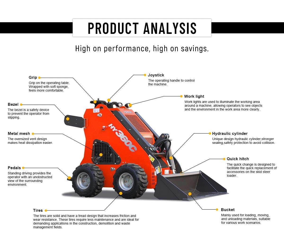HY360C FREE SHIP/unloading Wheeled Mini Skid Steer Loader 13.5HP B&S Gas  Engine