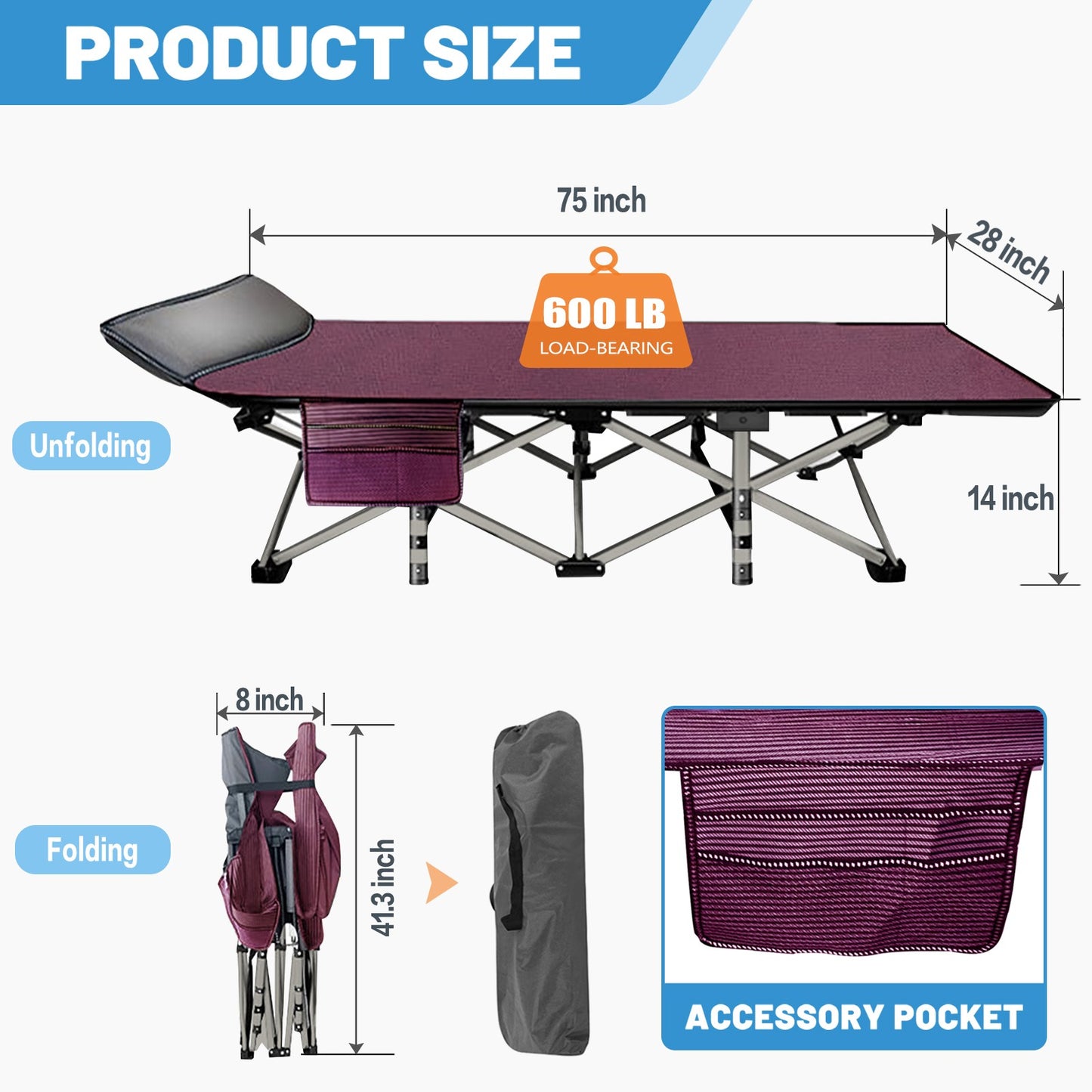 NAIZEA Camping Cot for Adults Heavy-Duty Comfortable Military Mattress Cot & Bag