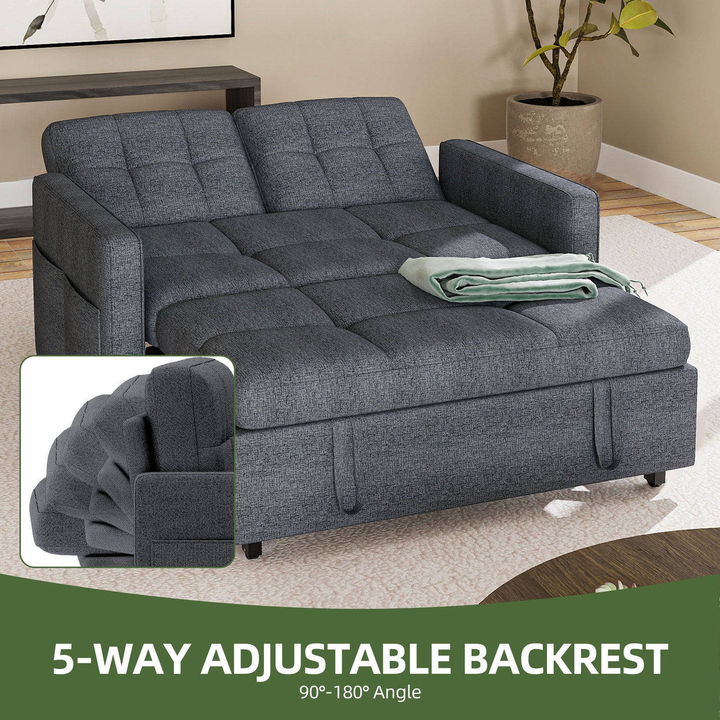 3 in 1 Convertible Sofa Bed 55 inch Sleeper Sofa Linen Loveseat Futon Couch