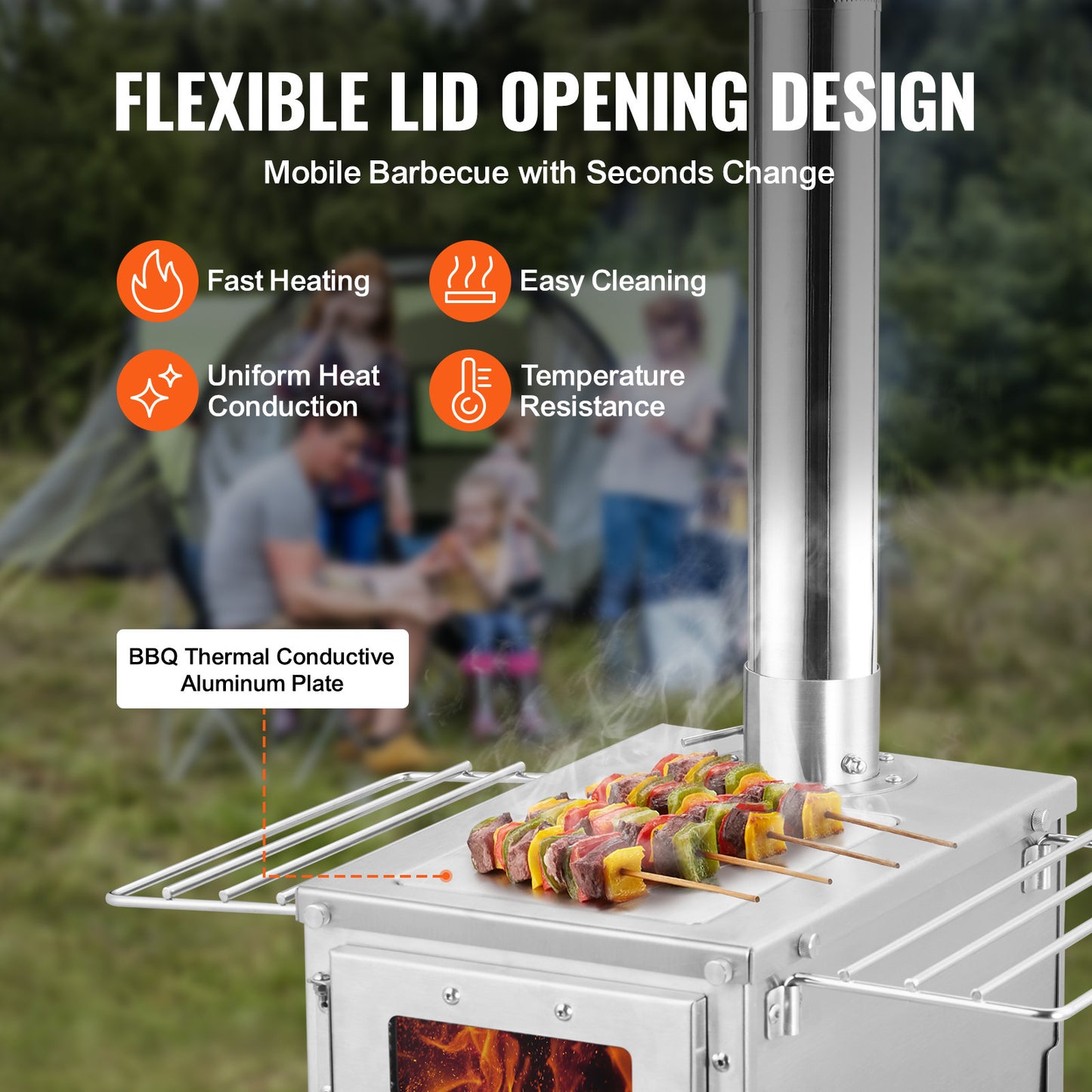 Portable Wood Stove Camping Hot Tent BBQ Stove 80 in for Outdoor w/ Pipes