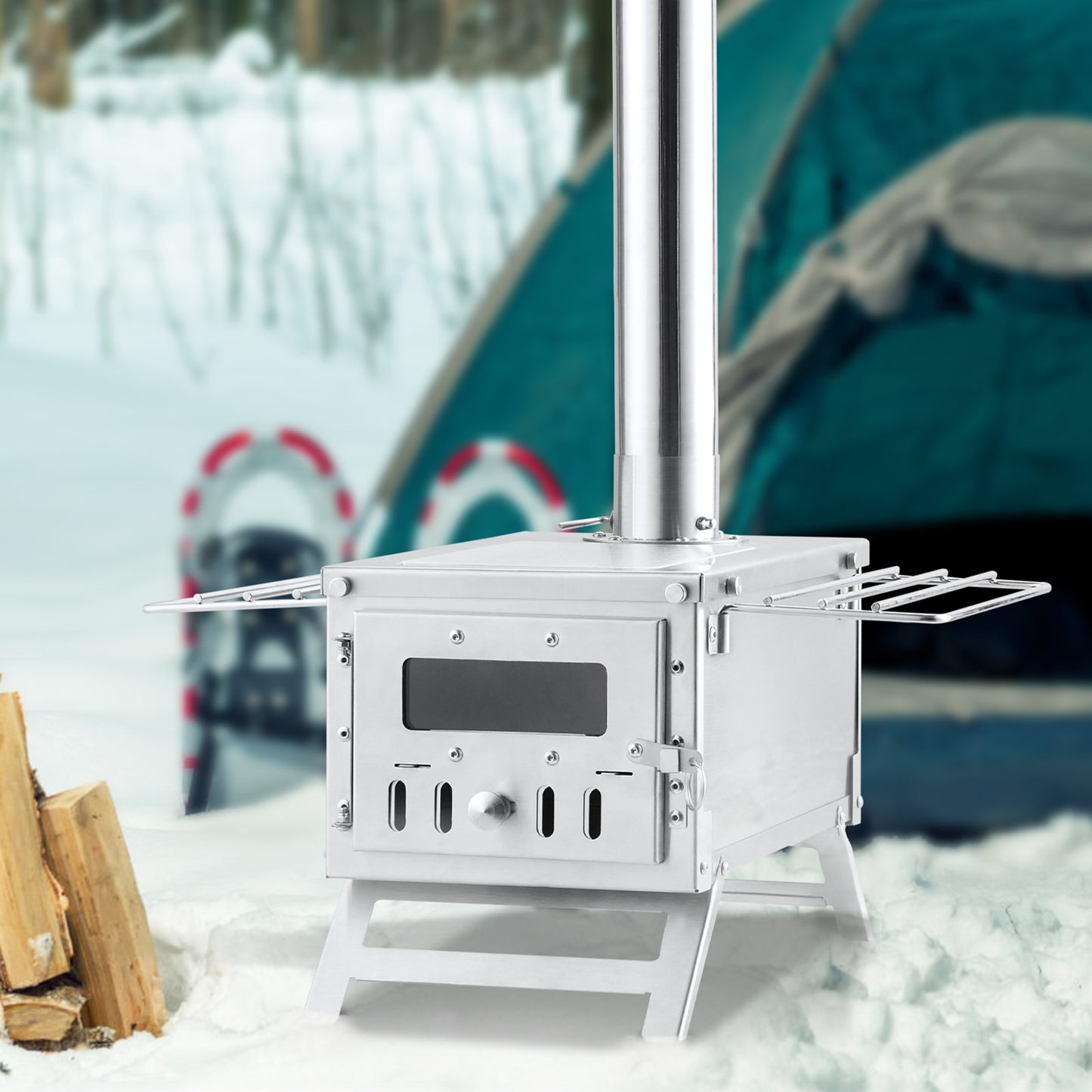 Portable Wood Stove Camping Hot Tent BBQ Stove 80 in for Outdoor w/ Pipes