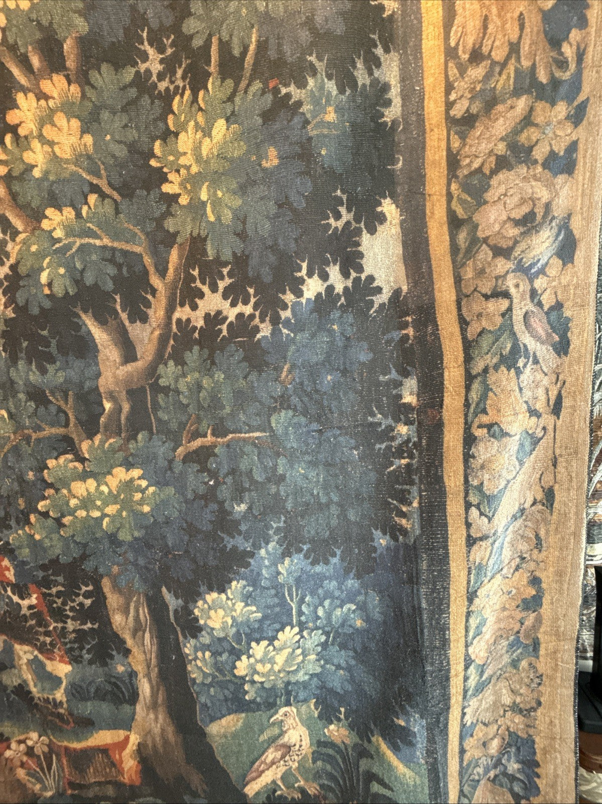 Fully Backed Antique Style Aubusson Verdure Tapestry Reproduction 90inch Tall