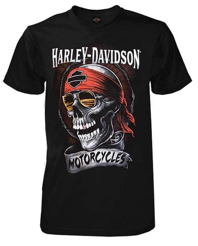 Harley-Davidson Men's Distressed Shady Skull Short Sleeve T-Shirt, Solid Black