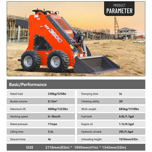 HY360C FREE SHIP/unloading Wheeled Mini Skid Steer Loader 13.5HP B&S Gas  Engine