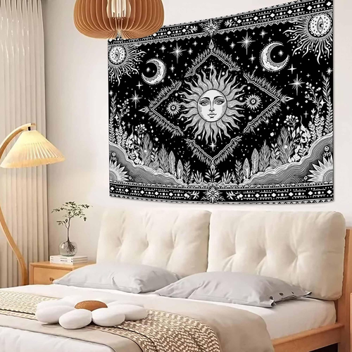 Black and White Sun and Moon Tapestry Hippie Boho Celestial Wall Tapestry for Be