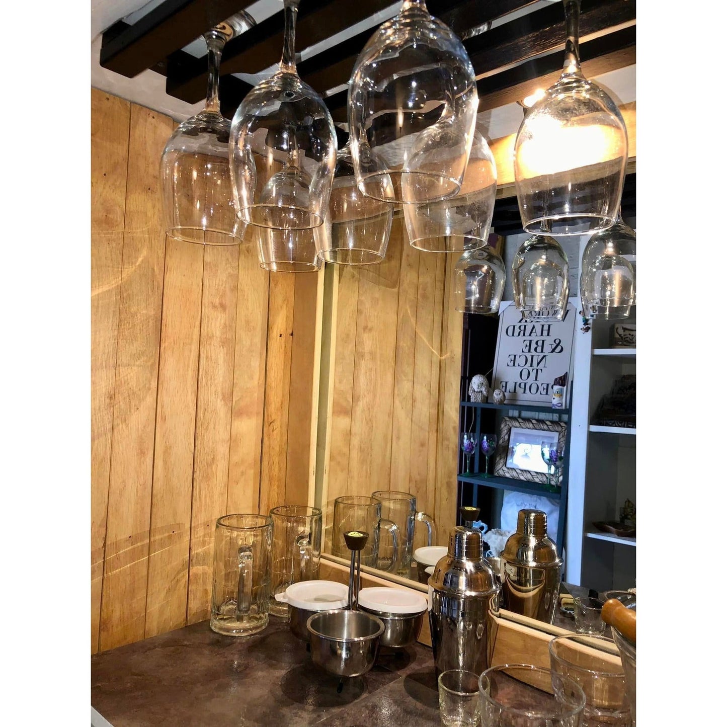 White Wooden Bar Cabinet With Glass Rack & Storage Space