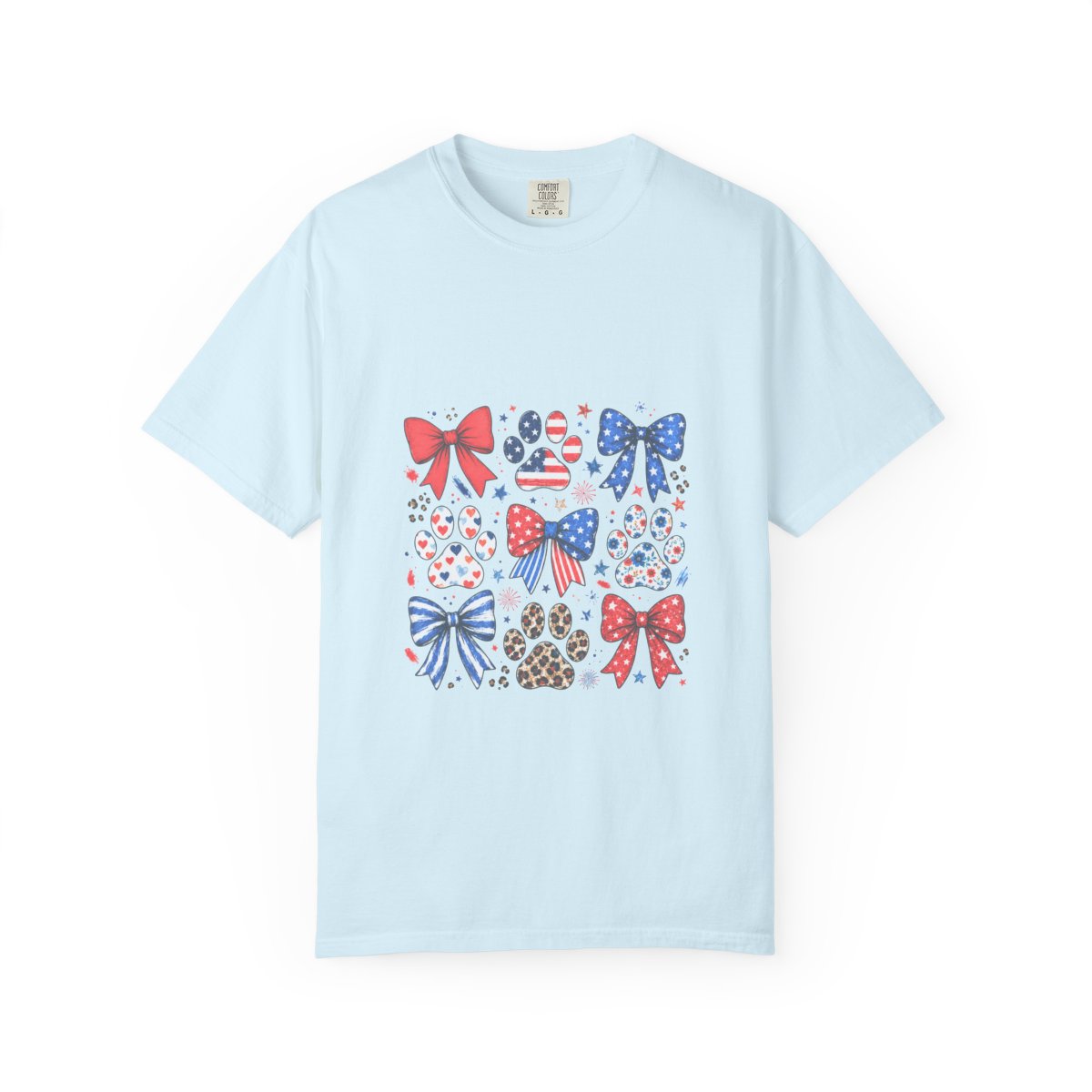 American Flag Paw Print Tshirt, Patriotic Bow Custom Tee, July 4th Animal Lover Gift, Cute USA Dog Lover Shirt, Independence Day Tee