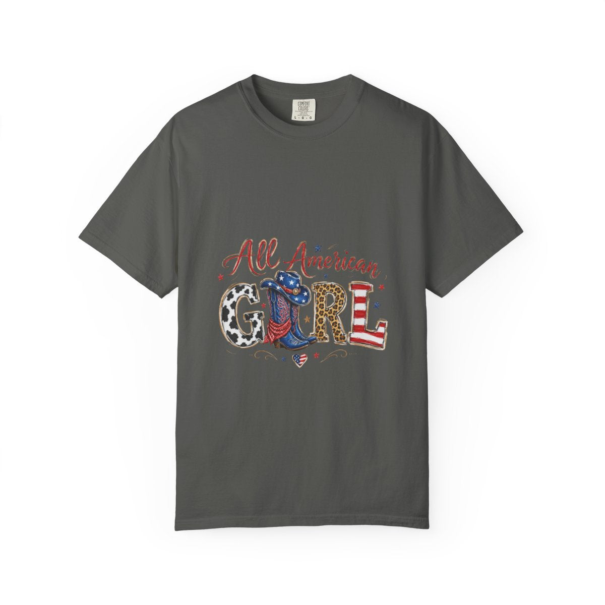 All American Girl T-Shirt, Patriotic Cowboy Boots Tee, USA Themed Gift, Cowgirl Western Style, Women's Graphic Shirt, American Flag Art