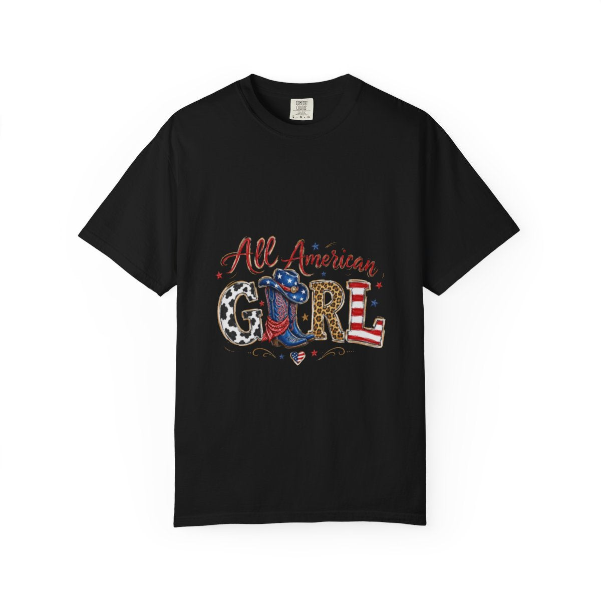 All American Girl T-Shirt, Patriotic Cowboy Boots Tee, USA Themed Gift, Cowgirl Western Style, Women's Graphic Shirt, American Flag Art